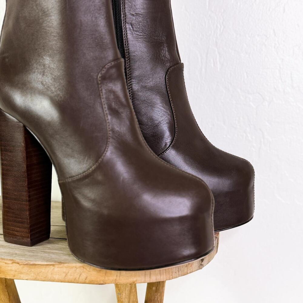Schutz Aberdeen 70s Y2K Chocolate Brown Block High Heels Platform Boots 6.5 NWT - Picture 3 of 12